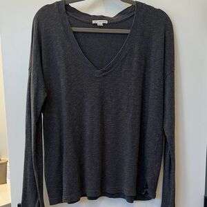 James Perse Dark Gray V-Neck Long Sleeve Tee